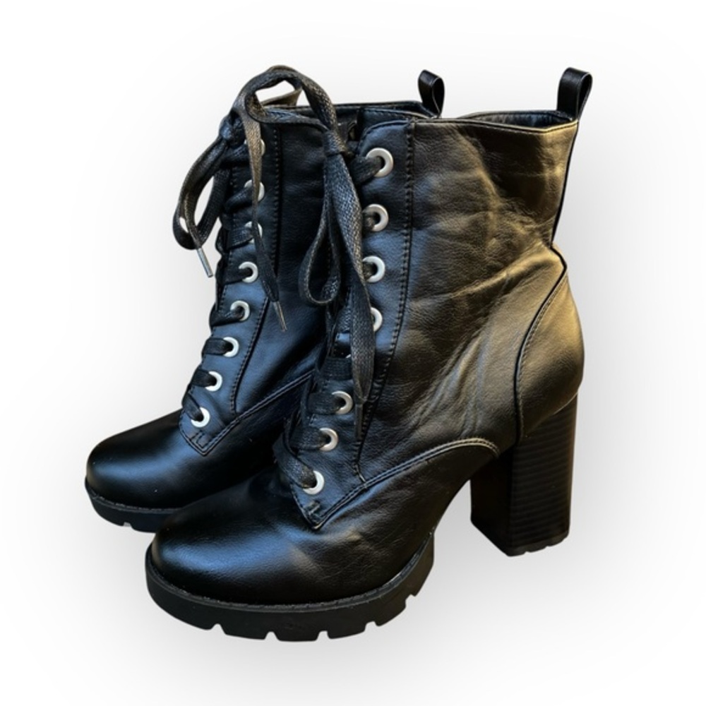 Sincerely Jules Black Combat Boots Lug Sole Lace Up Zip 8.5 Moto Y2K